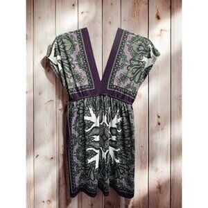 Bailey Blue Bohemian Style Deep V-Neck Dress With Paisley Pattern